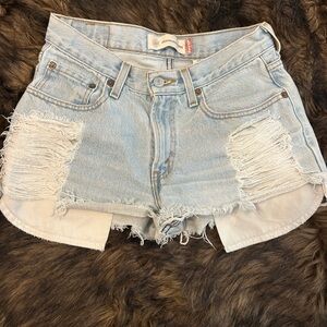 Levi's Frayed Light Blue Jean Shorts